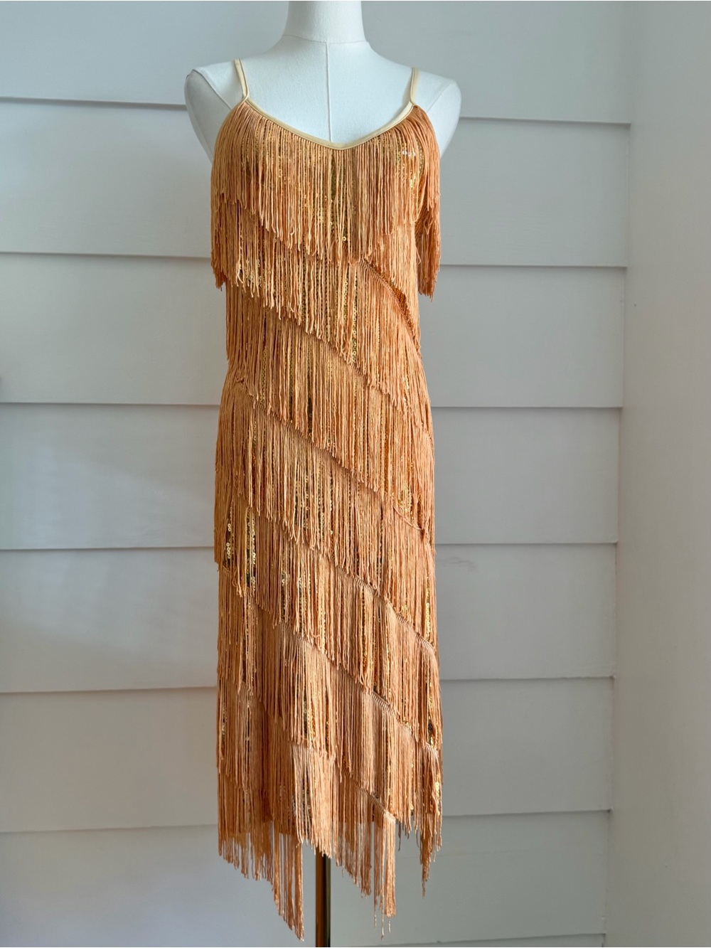 Fringe Party Dress Flapper Sequin Disco Retro Glam Dress Small